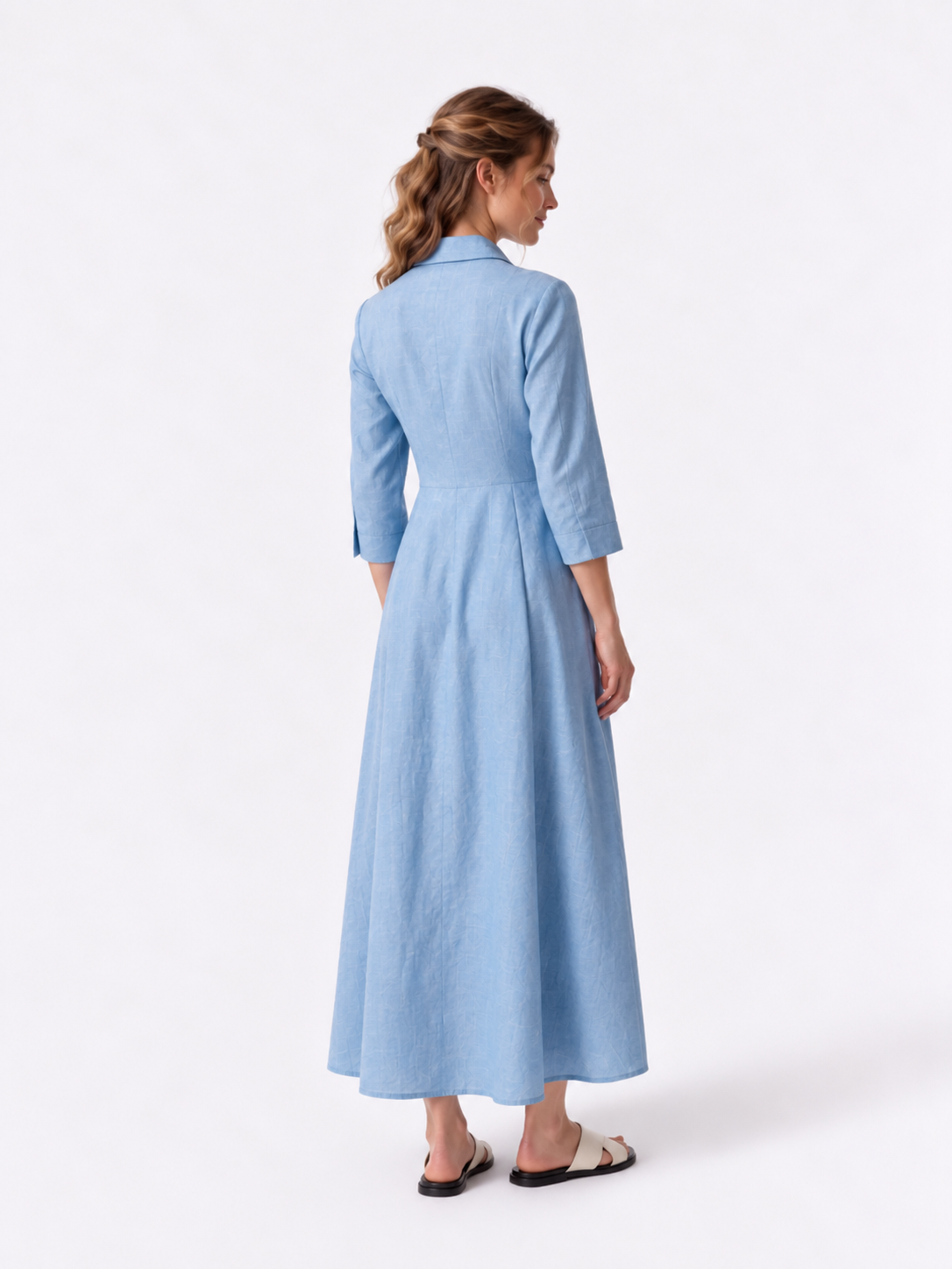 Women's Linen Collared Shirt Maxi Dress
