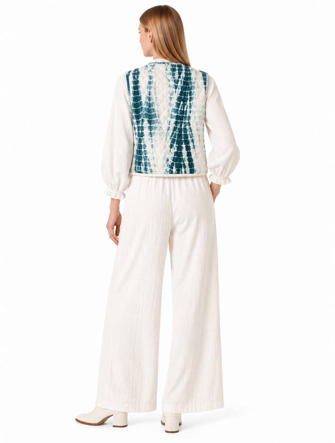 Quilted Tie-Front Vest with Abstract Print