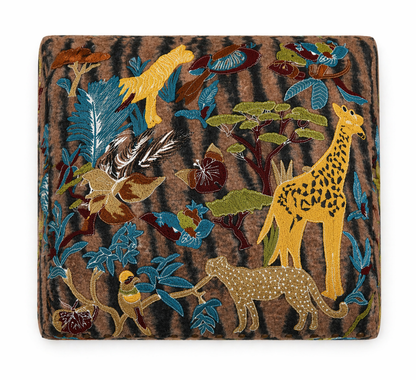 Jungle Animals Embroidered Wooden Stool