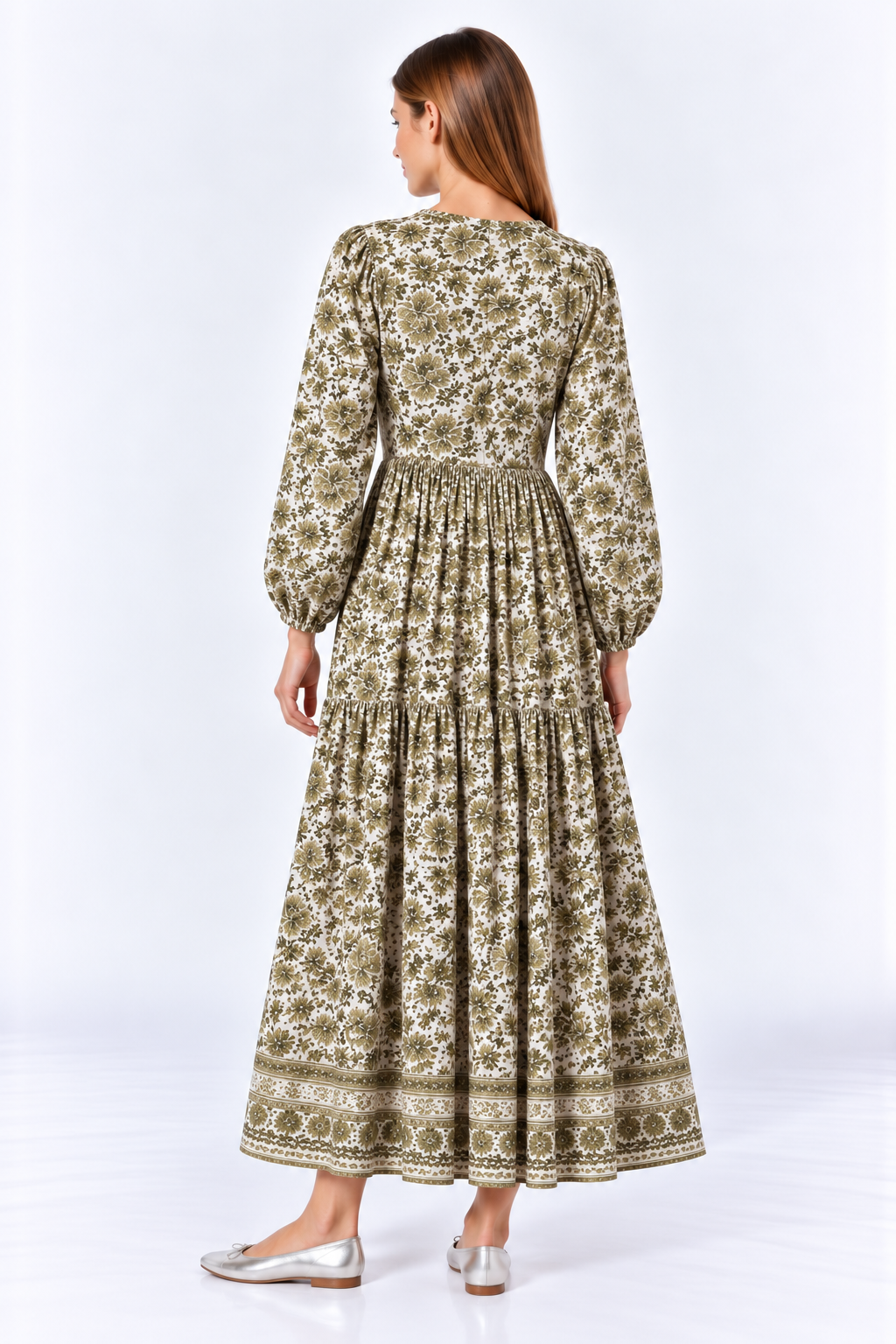 Bohemian Floral Print Long Sleeve Maxi Dress with Tassels