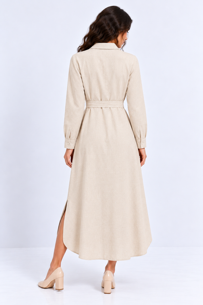Embroidered Belted Linen Shirt Dress