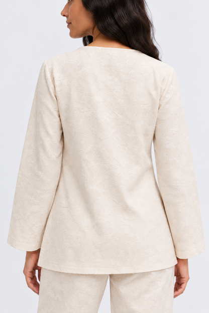 Long-Sleeve V-Neck Tunic with Tassel Ties