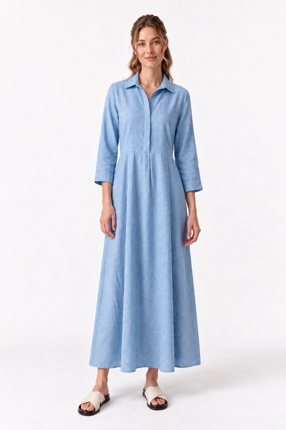 Women's Linen Collared Shirt Maxi Dress