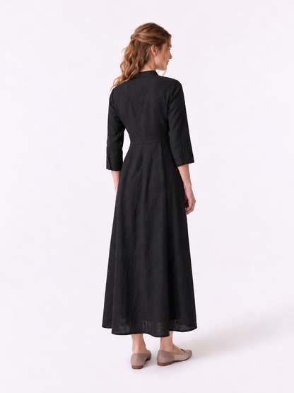 Women's Pleated Linen Pintuck Maxi Dress