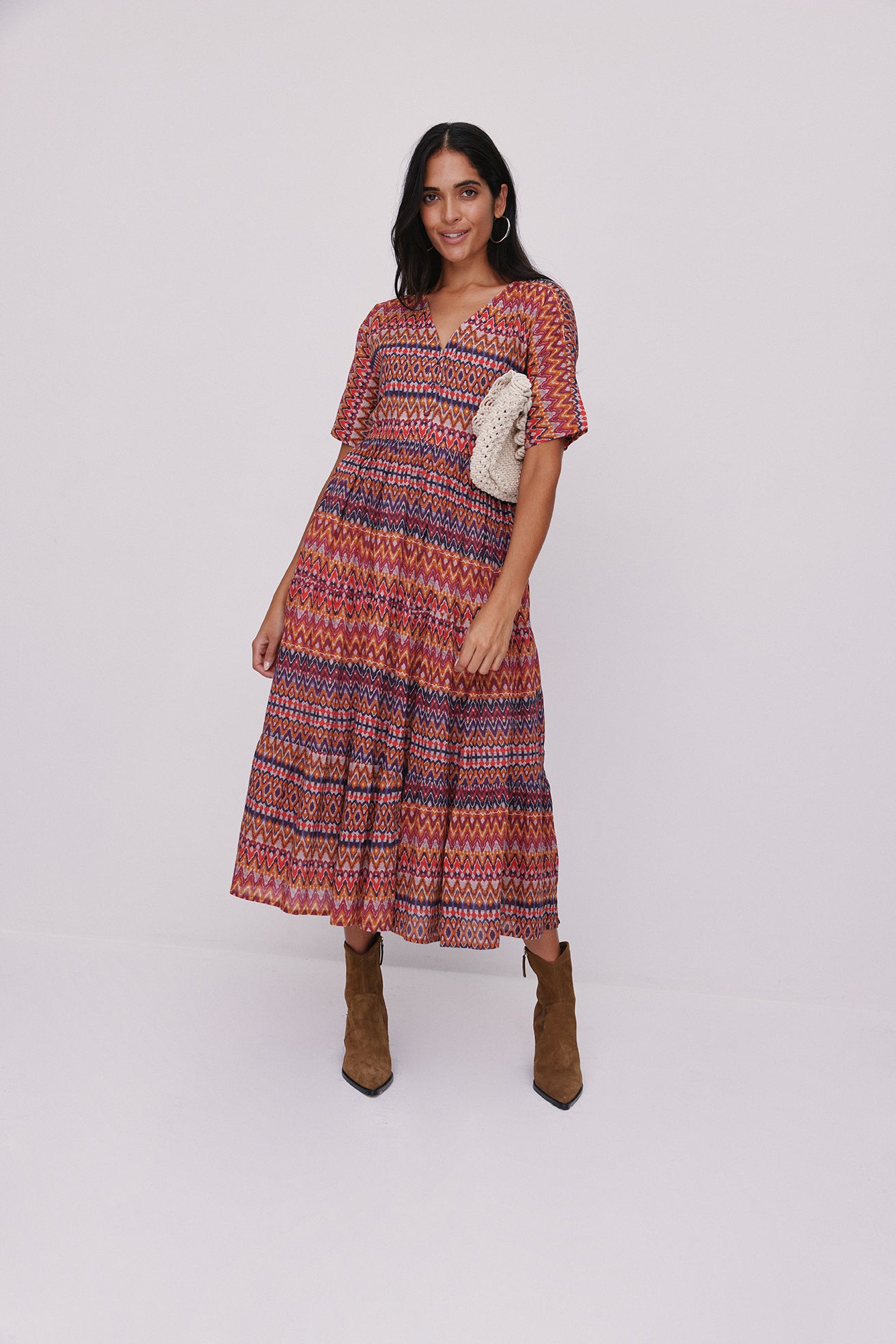 Ikat Printed Dress Brown