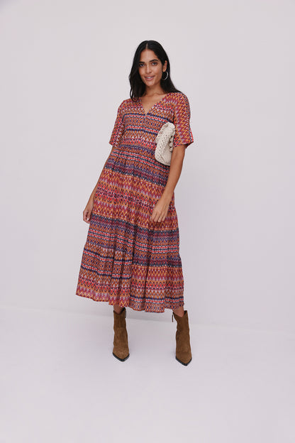 Ikat Printed Dress Brown