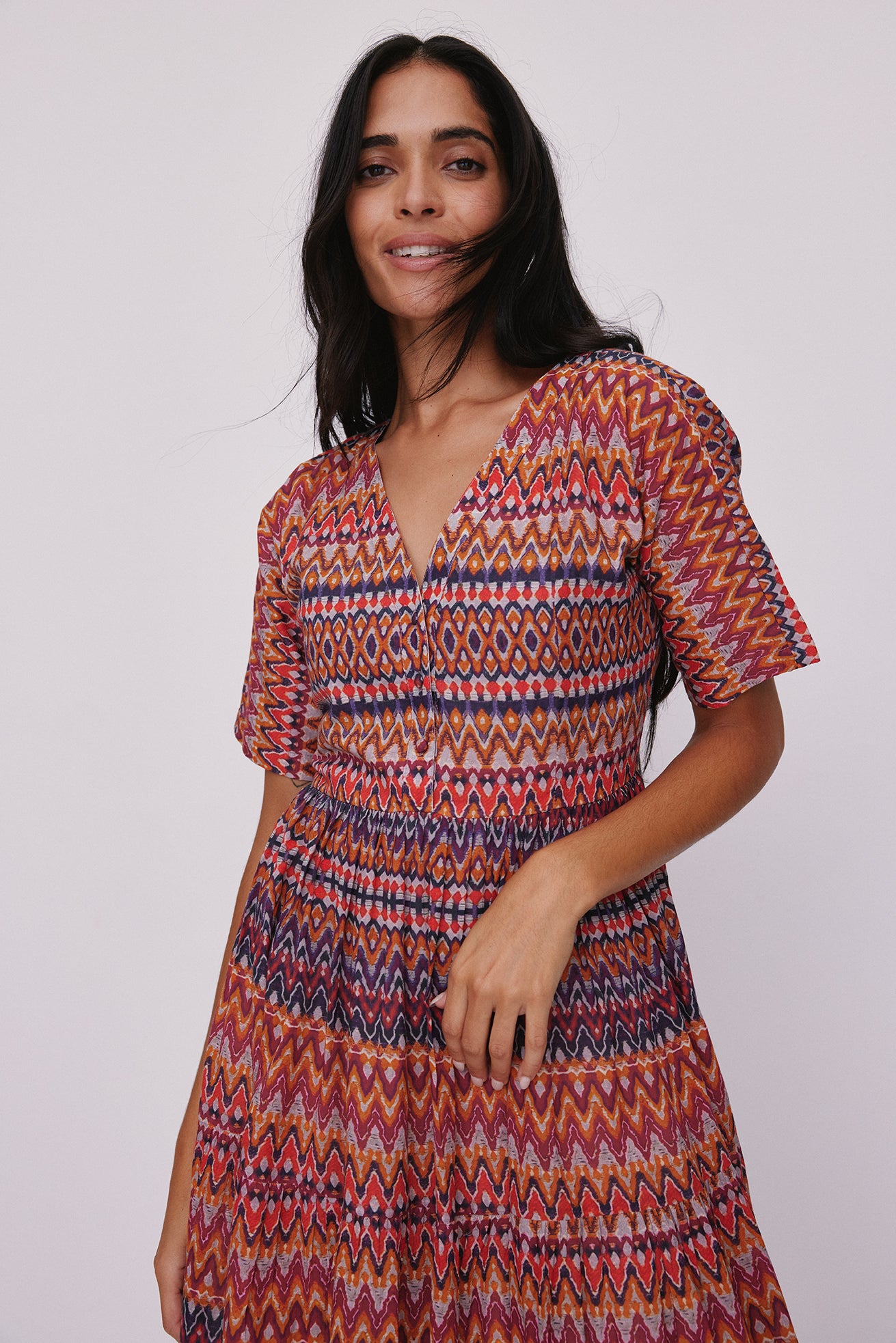 Ikat Printed Dress Brown