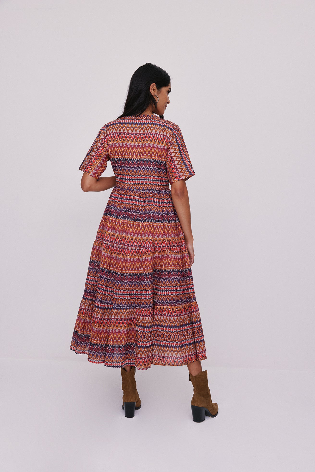 Ikat Printed Dress Brown