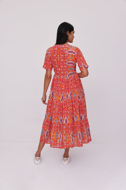 Ikat Printed Dress Orange