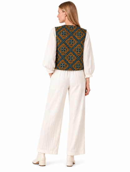 Quilted Vest with Front Tie and Vintage Floral Print