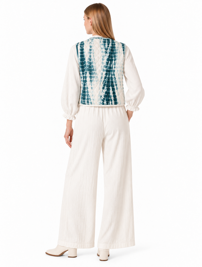 Quilted Tie-Front Vest with Abstract Print