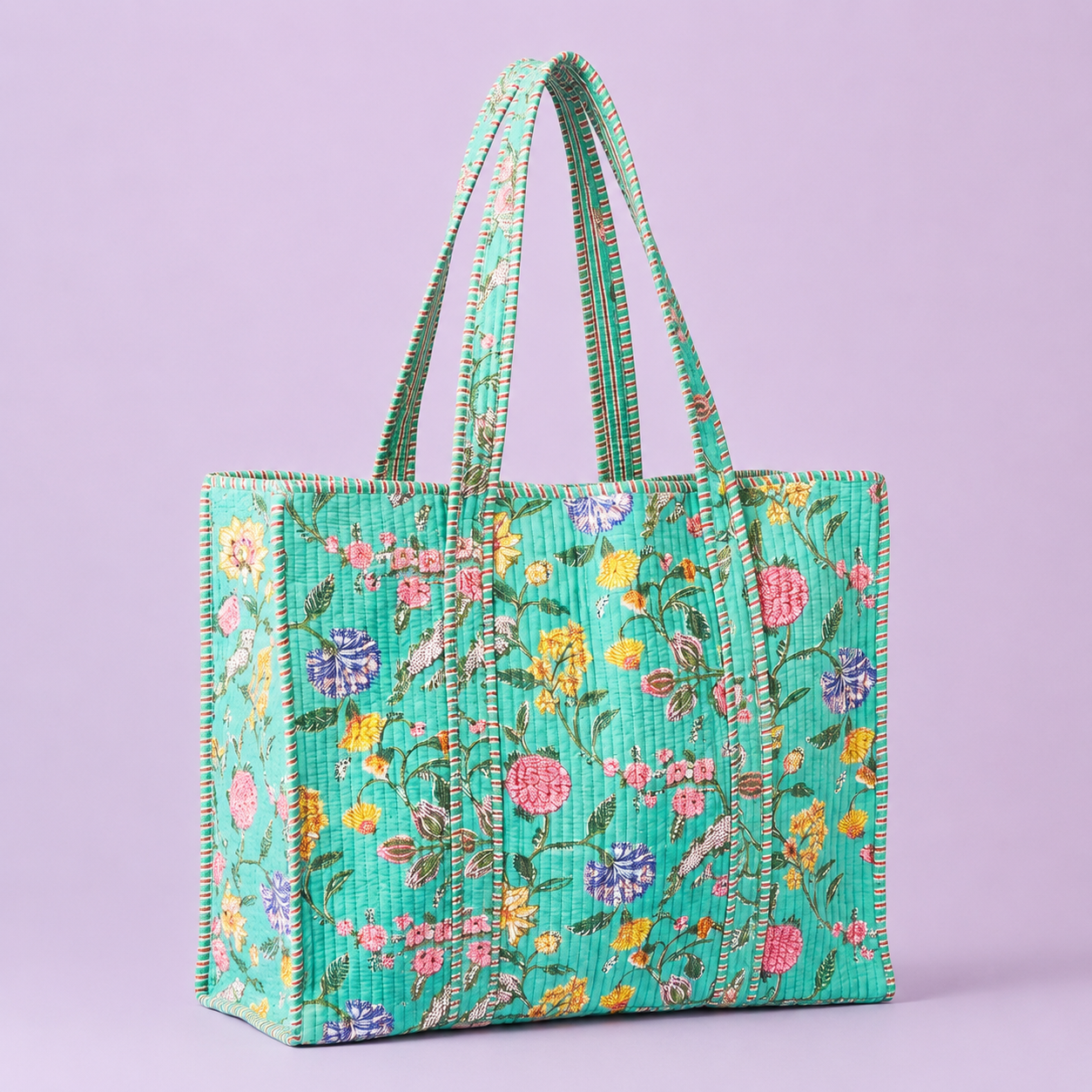 Indian block printed cotton quilted tote bags
