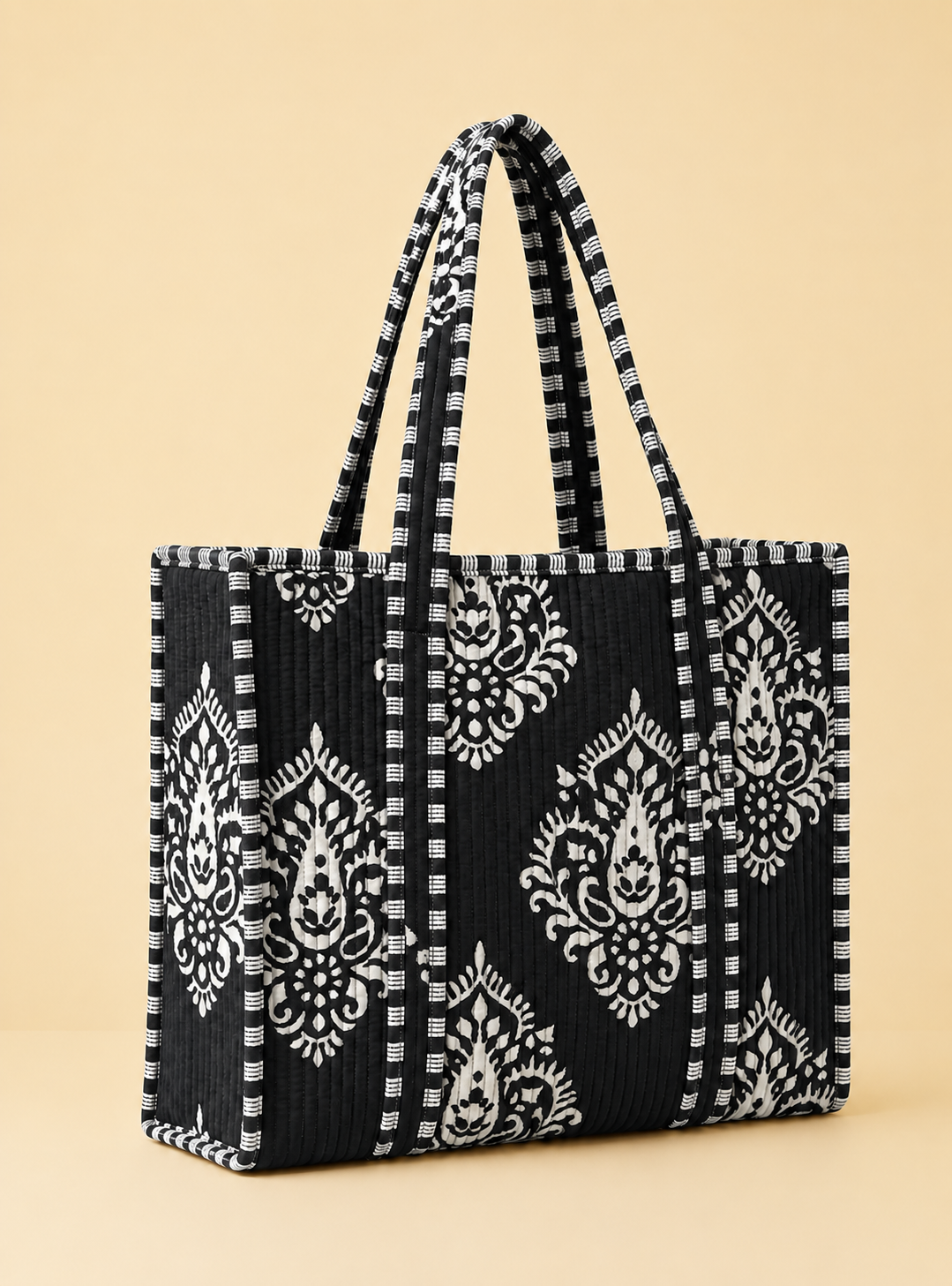 Indian block printed cotton quilted tote bags