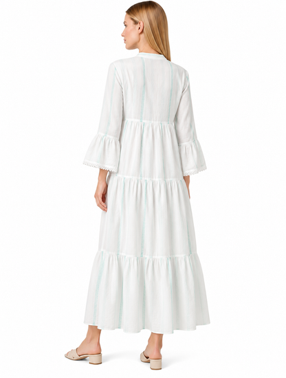 Mint Striped Tiered Maxi Dress with Lace Trim