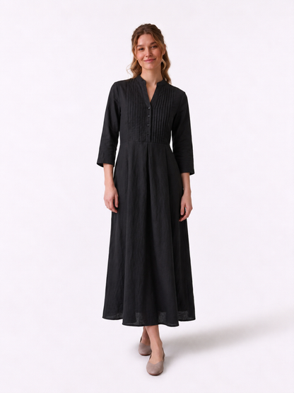 Women's Pleated Linen Pintuck Maxi Dress